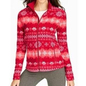 NWOT Talbots Red Fair Isle Fleece Zip Jacket Women’s Size Large